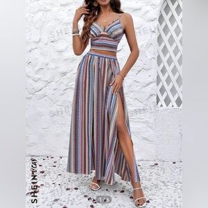 Shein Women Size S Striped 2 Piece Set Beach Set Top Long Skirt Set New No Tags